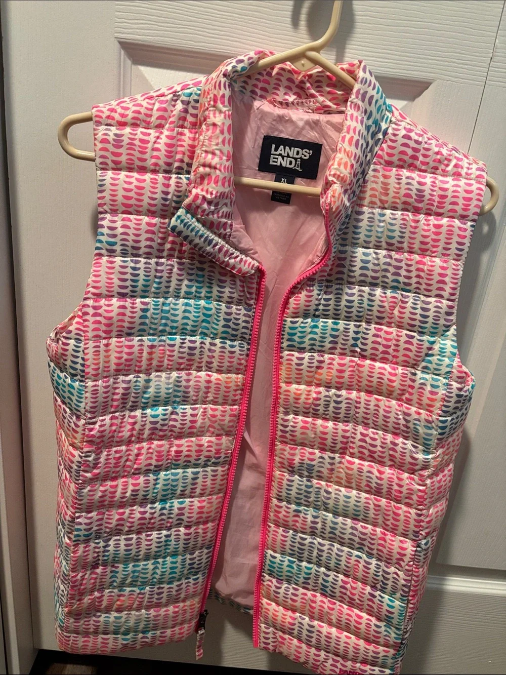 Lands' End Girls' Pink Multi-Color Quilted Puffer Vest